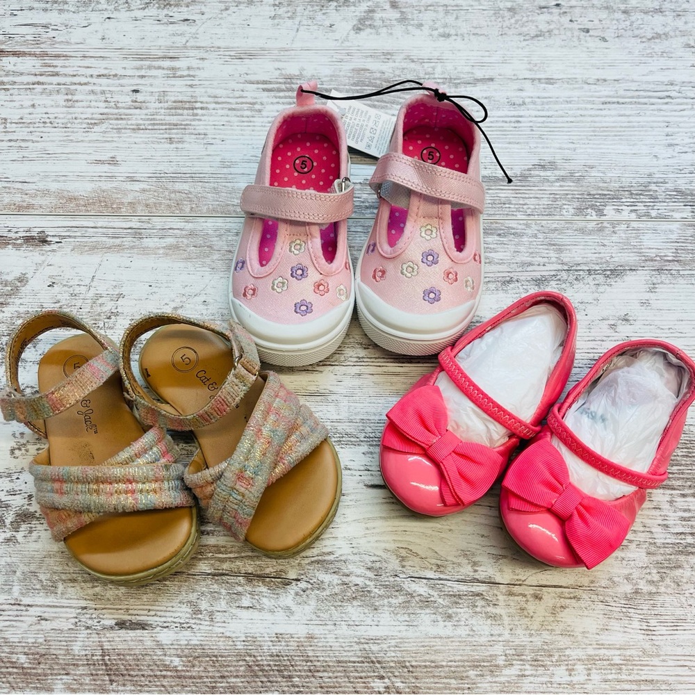3 Pairs Girls Size 5 5C Sandals Pink Shoes Bow Slip On Cherokee Cat Jack Y2K